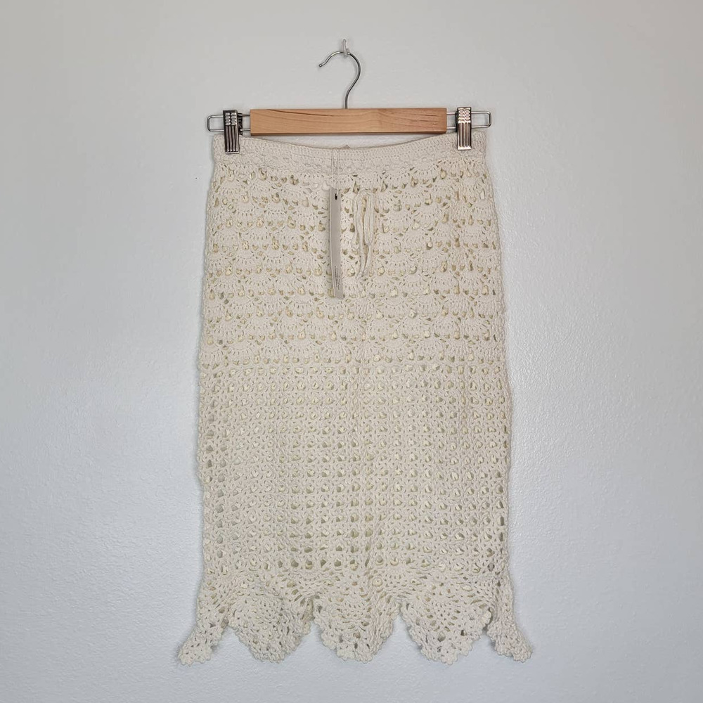 New LF Millau Cream Crochet Midi Skirt Women's Sz. M